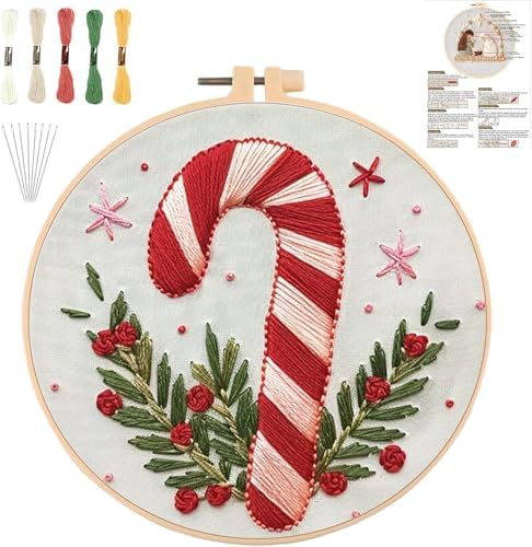 YOUDRN Christmas Embroidery Kits, Candy Canes Embroidery Kits Adults by YOUDRN