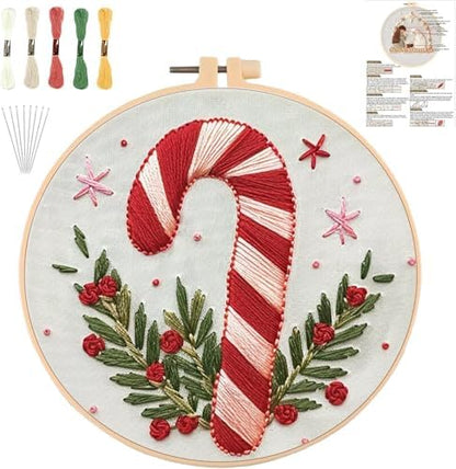 YOUDRN Christmas Embroidery Kits, Candy Canes Embroidery Kits Adults by YOUDRN