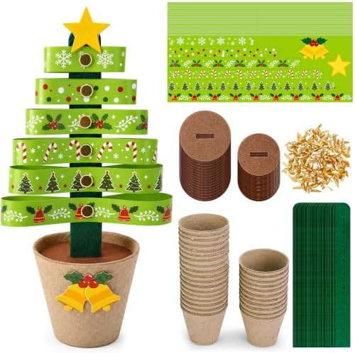 30 Sets Christmas Tree Pot Craft Kit, Standing Paper Xmas Tree DIY Bulk by Unknown