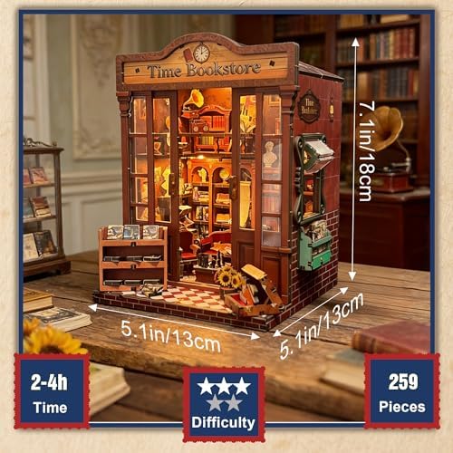 DIY Book Nook, Miniature House Kit with LED Lights - Timeless Bookstore - Image 4