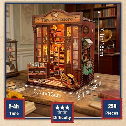 DIY Book Nook, Miniature House Kit with LED Lights - Timeless Bookstore - Image 4