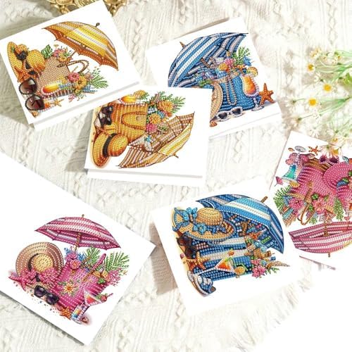 LazyFold 6Pcs DIY Diamond Art Painting Greeting Cards with Envelopes, Vacation Theme All Occasion Note Card Kit for Women, Handmade Thank You Birthday Friendship Cards Gift - Image 5