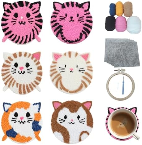 57lilina 6pcs Coaster Punch Needle Kit for Beginners & Adults, Animal Cat by Unknown