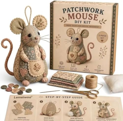 Lemeiwoo Patchwork Mouse DIY Kit, Handmade Sewing Craft Kit for Adults, Vintage Cottagecore Animal Quilting Project, Complete Fabric Mouse Making Set for Beginners, Hobbyists & Craft Lovers Gift (A) by Unknown