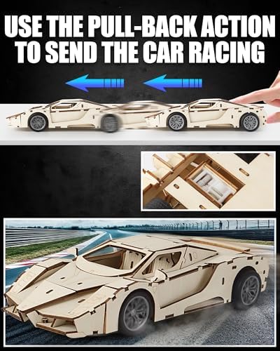 3D Wooden Puzzle Sports Car Model Kits for Adult to Build, 87Pcs - Image 3