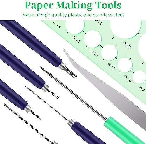 Bewudy 8 Pcs Paper Quilling Tools Slotted Kit, Assorted Sizes Rolling Curling Quilling Needle Pen, Geometry Ruler, Art Craft DIY Paper Card Making Project Tools Multifunction Slotted Quilling Tool Set - Image 4
