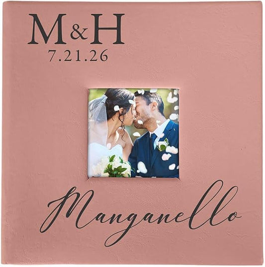 Personalized Photo Album, Custom Engraved Picture Album, Holds 200 4" x 6" Photos, Leatherette and Laser Engraved Scrapbook, Wedding Initials and Last Name, Pink
