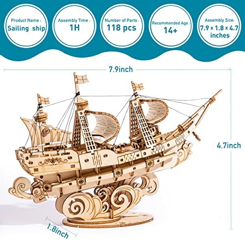 RoWood 3D Wooden Puzzle for Adults, Vintage Wooden Watercraft Model Sailboat Kit to Build, Best Gift Ideas Crafts Kit for Adults - Sailling Ship - Image 4