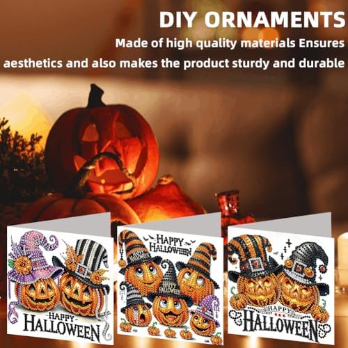jinglinhh 6pcs Diamond Art Painting Happy Halloween Pumpkin Witch Hat Greeting Cards with Envelopes, DIY Card Making Kits for Adults, Diamond Art Postcards Holiday Cards Craft Gifts - Image 7
