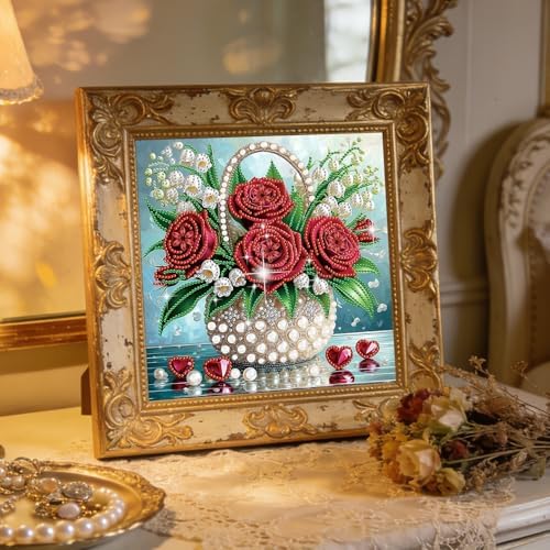 jinglinhh Red Rose Flowers Lily of the Valley Special Shaped DIY Diamond Art Painting Kit for Adults Beginners, Partial Drill Crystal Rhinestone Gem Art Craft Home Wall Decor 30x30cm - Image 7