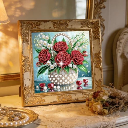jinglinhh Red Rose Flowers Lily of the Valley Special Shaped DIY Diamond Art Painting Kit for Adults Beginners, Partial Drill Crystal Rhinestone Gem Art Craft Home Wall Decor 30x30cm - Image 7