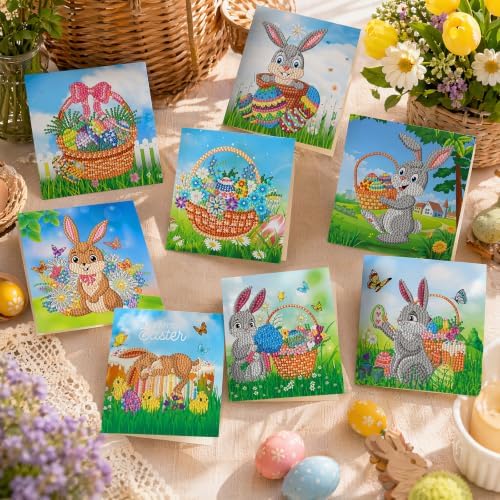 8PCS Outdoor Rabbit DIY Greeting Card Kits with Envelopes Diamond Art Greeting Cards Diamond Art Cards Kits for Adults DIY Crafts Family Friend Gifts - Image 7