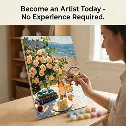 Amphol Paint by Numbers Kit for Adults - DIY Summer Seaside Picnic Paint by Number Kits on Canvas, 16x20 Inch Unframed Oil Painting Kit for Home Wall Decor, Stress Relief with Acrylic Paint Set - Image 5