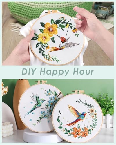 ERKOON 5 Sets Embroidery Kit for Beginners Adult Hummingbird Cross Stitch - Image 3