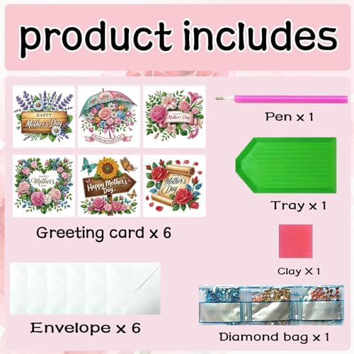 6Pcs Mother's Day Greeting Card DIY Diamond Art Painting Greeting Cards Special Shaped Diamond Blessing Folding Card Kit Arts Crafts for Holiday Festival-Flowers01 - Image 7