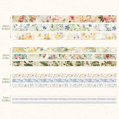 Vintage Botanical Scrapbooking Supplies Kit, Aesthetic Flower Scrapbook Kit for Bullet Junk Journal, 12 Rolls Washi Tape, Stickers Papers for DIY Journaling Supplies, Craft Gift for Girl Women - Image 3