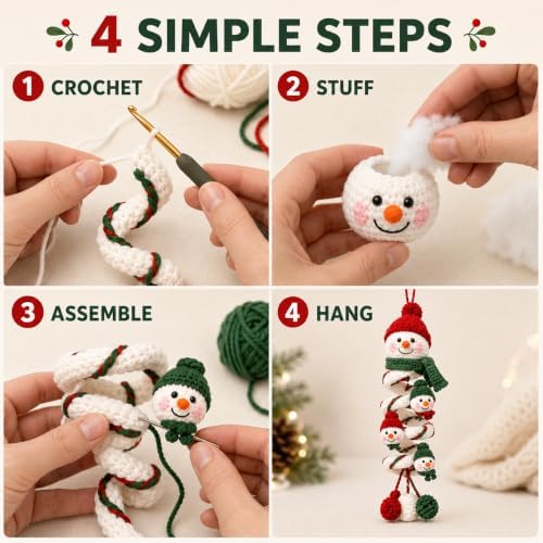 Crochet Snowman Spiral Ornament DIY Kit, Christmas Craft for Adults - Image 5