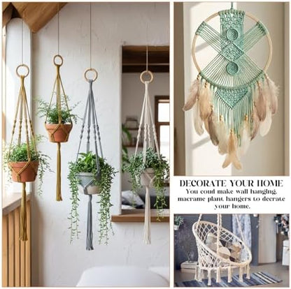 Wesnoy 268 Pcs Macrame Kits for Adults Beginners Weaving Supplies with 3 mm Macrame Cord Cotton, Wooden Beads, Wooden Rings and Sticks for DIY Plant Hangers Wall Hangings, No Insturctions(Colorful) - Image 6