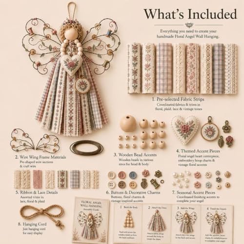 CHIANART Angel Fabric Hanging DIY Kit, Macrame Wall Weaving Craft,Crochet Wall Hanging Kit, Rustic Farmhouse Christmas Tree & Holiday Home Decor, Beginner-Friendly Handmade Gift for Women (F) - Image 6