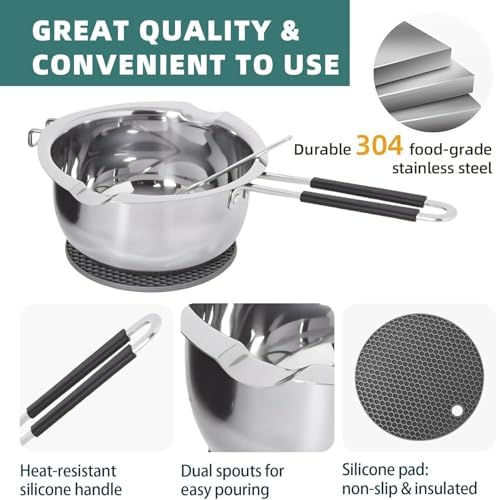 Hehinton Double Boiler Wax Melter 1200ML/40.6OZ, Candle Making Kit Supplies for Adults Beginners, DIY Kit with 1000W Electric Hot Plate, Wick Trimmer, Hot Air Gun, Thermometer, Wick Stickers - Image 6