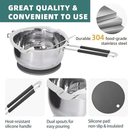 Hehinton Double Boiler Wax Melter 1200ML/40.6OZ, Candle Making Kit Supplies for Adults Beginners, DIY Kit with 1000W Electric Hot Plate, Wick Trimmer, Hot Air Gun, Thermometer, Wick Stickers - Image 6