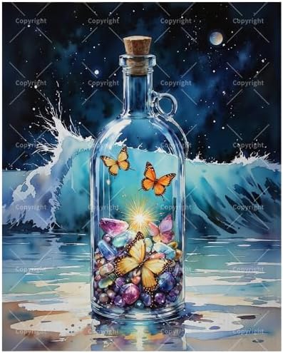 Ocean Magic Paint by Numbers Kit for Adults - DIY Butterflies and Crystals in Glass Bottle Painting on Canvas 16x20 Inches, Acrylic Paint Set, Suitable for Beginners, Art for Home Decoratio or Gifts by Unknown