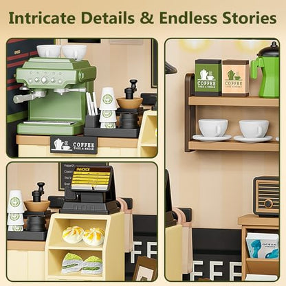 BUSOHA DIY Miniature Coffee Shop House Kit with LED and Dust Cover - Image 2