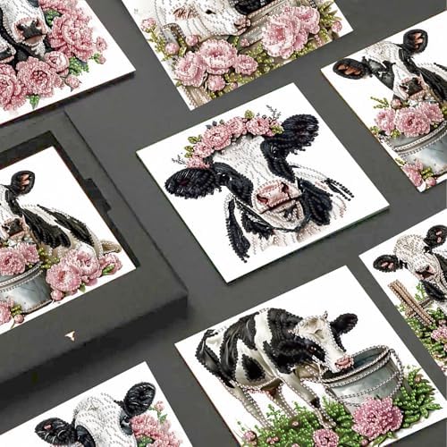 JISHSHAY 6 PCS Cattle Diamond Painting Greeting Cards Cow Diamond Art Birthday Cards with Envelopes Animal Gem Art Mosaic Kits for Adults, for Anniversary Valentine Thank You Graduation All-Occasion - Image 4