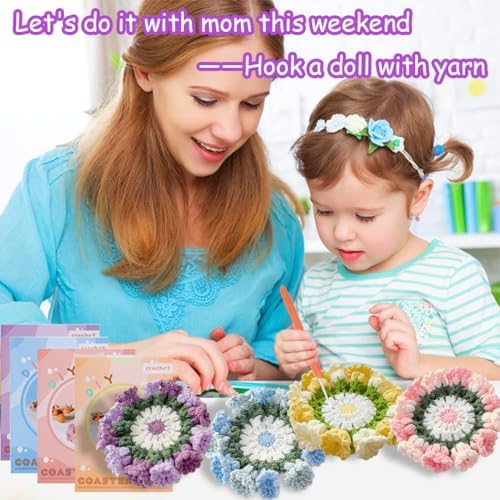 KyeeaDIY Crochet Kit for Beginners, Crochet Starter Kits, Coaster Flower Knitting Crocheting Kits with Step-by-Step Video Tutorials, Complete Crochet Kit for Adults Decoration - Image 7