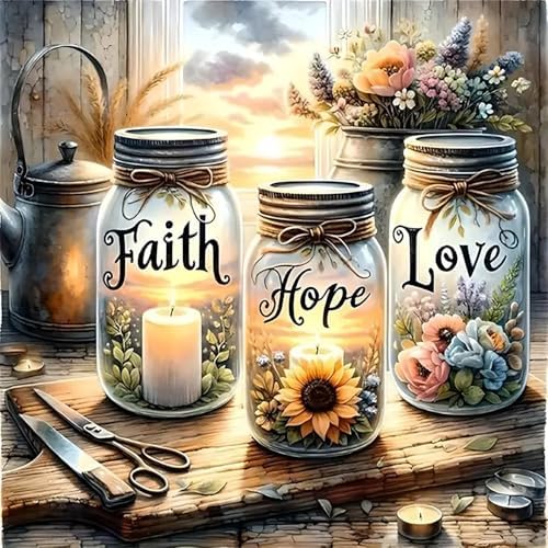 Faith Hope Love Wishing Bottle Paint by Number Canvas Kit for Adults by GXGLLPZBYZBYHW