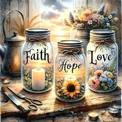 Faith Hope Love Wishing Bottle Paint by Number Canvas Kit for Adults by GXGLLPZBYZBYHW