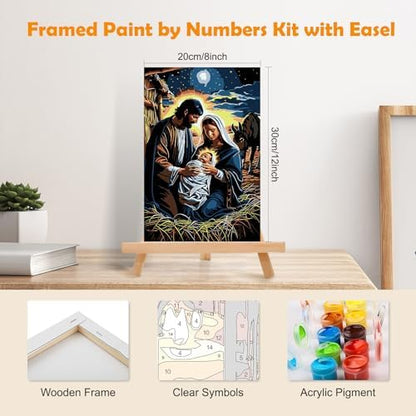 MOGTAA Nativity Scene Paint by Numbers Kit for Adults Beginners with Frame, Christmas Adult Paint by Number Kits on Canvas with Easel, Easy DIY Oil Painting Kits for Home Decor, 8x12in - Image 2