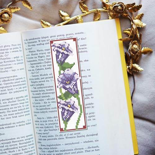 FREEBLOSS 6 Set Cross Stitch Bookmark Kits 11CT 8"x2.4" 6 Flowers Design - Image 5