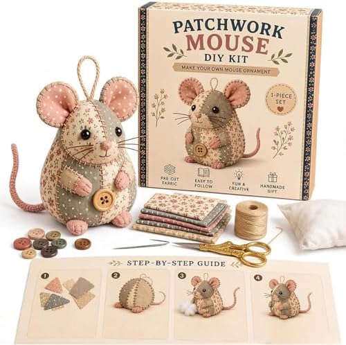 Patchwork Mouse DIY Kit Sewing Craft Set with Pre-Cut Floral Fabric, Stuffing & Buttons for Adults Beginners Creative Hobby Gift for Craft Lovers (B/02) by Unknown