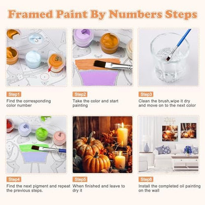 GHHKUD 4 Pack Pumpkin Candles Paint by Numbers Kits for Adults with Frame, DIY Halloween Paint by Numbers for Beginners, Painting by Numbers on Canvas Gifts for Home Decor 20x20cm - Image 7