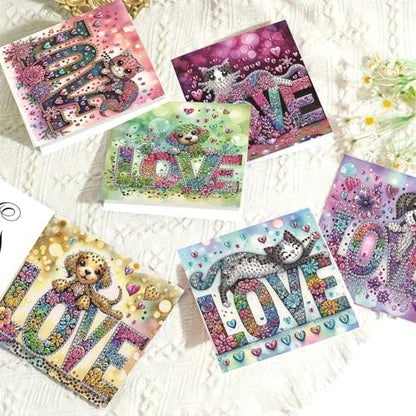 6-Pack DIY Diamond Art Painting Cards, LOVE Dog & Cat Art Kits - Image 2