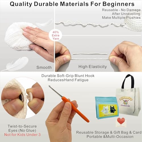 LuNuaFvy Crochet Kit for Beginners, Adults & Kids - Complete Animal Starter Kit to Make 2 Cute Dragons, Easy-to-Follow Book & Video Tutorial, Soft Yarn, Gift & Storage Bags - Image 6