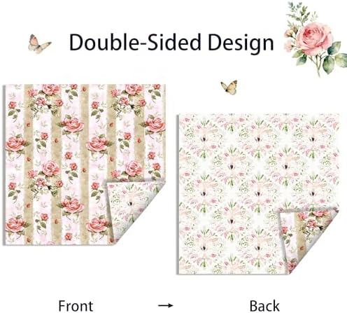 24 Sheets Pink Flower Scrapbook Paper 12'' x 12'' Vintage Floral Rose Pattern Paper Pad Floral Double-Sided Scrapbook Pad Retro Scrapbooking Pack for Card Making, Origami, DIY Background, Photo Album - Image 3