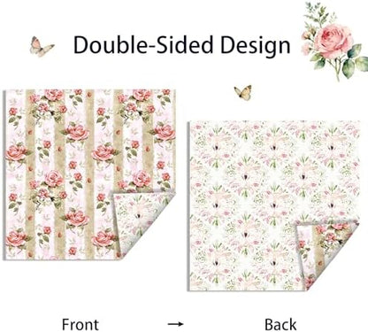 24 Sheets Pink Flower Scrapbook Paper 12'' x 12'' Vintage Floral Rose Pattern Paper Pad Floral Double-Sided Scrapbook Pad Retro Scrapbooking Pack for Card Making, Origami, DIY Background, Photo Album - Image 3
