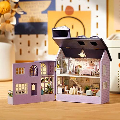 Spilay Dollhouse DIY Miniature Wooden Furniture Kit,Mini Handmade Doll House with LED,1:24 Scale Creative Woodcrafts for Adult Friend Lover Birthday Gift D32 - Image 3