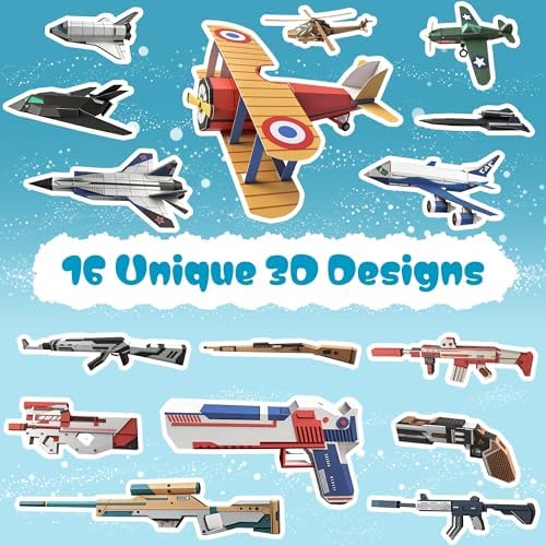 2 Themes in 1, 3D Model Paper Airplane Kits, DIY Origami Kit for Kids Ages 8-12, Include 16 Pre-cut, Easy-to-Assemble Gun & Aircraft Models, Origami Kit for Kids Ages 8-12, Paper Airplane Kits - Image 2