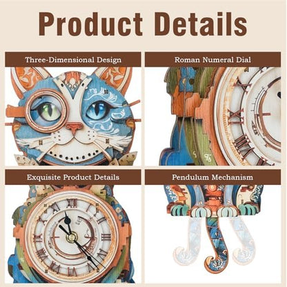 KAAYEE 3D Puzzles for Adults Cat Clock DIY Wooden Puzzle Craft - Image 2