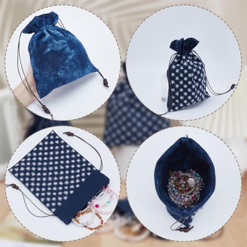 INFUNLY 3 Set Sashiko Drawstring Bag Kit DIY Sashiko Embroidery Bag Set with Printed Fabric Sewing Handbag Kits Embroidery Starter Kit Needlepoint Sewing Bags with Instruction for Beginner Adult - Image 3