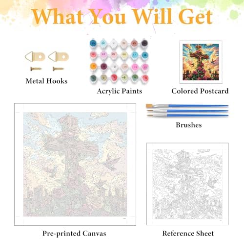 Paint by Numbers Kit for Adults, Christian Cross & Roses Design, 16x16 Inch - Image 5