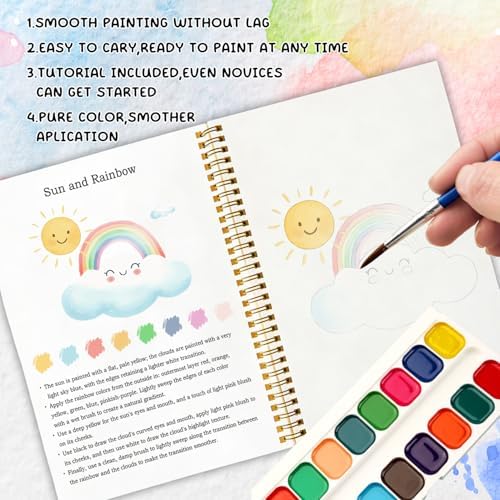 12 Patterns Spring Watercolor Book, DIY Floral Painting Workbook for Beginners, Relaxing Art Gift for Women and Adults, Stress Relief Water Coloring Activities, Spring Theme Paint Set - Image 4