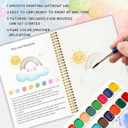 12 Patterns Spring Watercolor Book, DIY Floral Painting Workbook for Beginners, Relaxing Art Gift for Women and Adults, Stress Relief Water Coloring Activities, Spring Theme Paint Set - Image 4