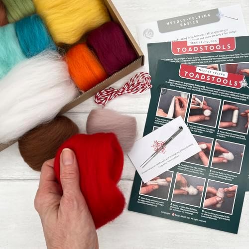 Bergin & Bath Needle Felting Kit, Toadstools - Adult Art Craft Kit for Beginners - Planet Friendly Wools - Image 2