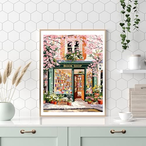 HITO Book Shop Paint by Numbers Kit for Adults 16x20 Inch Frameless - Image 5