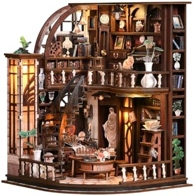 Bacchus Book Loft, DIY Book Nook Kit with LED Light Miniature House Insert by VORABAITLE