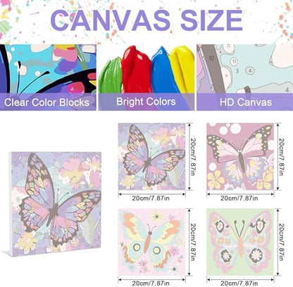 MVVMTOP 4 Pack Paint by Numbers Kit for Adults Beginner with Wooden Frame, Easy DIY Colorful Butterfly Acrylic on Canvas Paint Painting Kits, for Home Wall Decoration Arts Crafts 7.8x7.8inch - Image 2